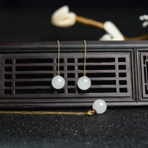 18K金镶山料和田白玉吊坠/耳坠两件套