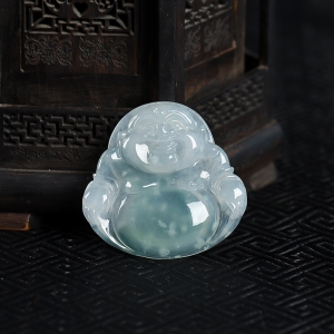 糯冰种蓝绿翡翠佛吊坠