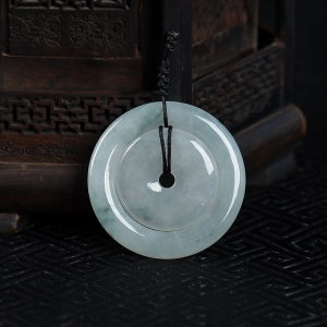 糯冰种飘花翡翠平安扣吊坠