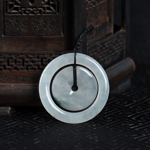 糯冰种飘花翡翠平安扣吊坠