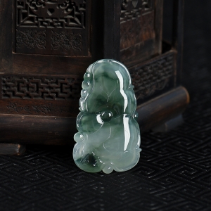 糯冰种飘花翡翠和和美美吊坠