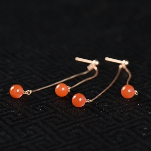 银镶樱桃红南红耳坠