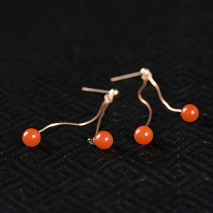 银镶樱桃红南红耳坠