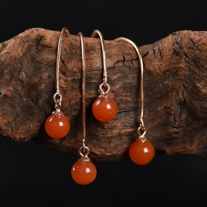 银镶樱桃红南红耳坠