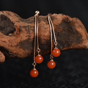 银镶樱桃红南红耳坠