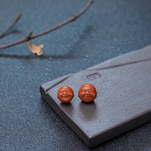 柿子红南红佛头珠配件（两件）
