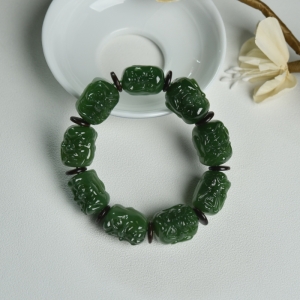 山料和田碧玉罗汉头单圈手串