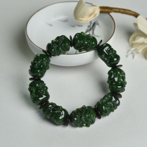 山料和田碧玉罗汉头单圈手串