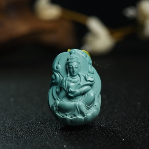 高瓷蓝绿松石观音吊坠