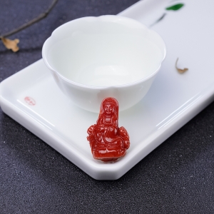 阿卡深红珊瑚观音吊坠