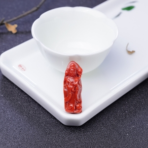 阿卡正红珊瑚观音吊坠