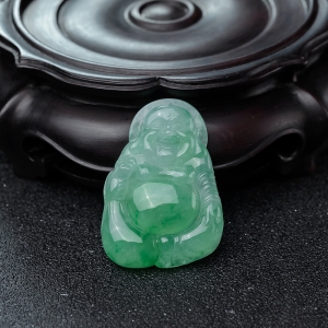 糯冰种飘翠翡翠佛吊坠