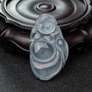 冰种飘花翡翠佛吊坠