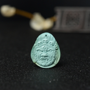 高瓷蓝绿绿松石大黑天吊坠