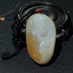 山料俏色和田玉达摩手把件