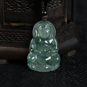 糯冰种飘花翡翠观音吊坠