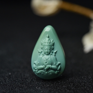 高瓷铁线蓝绿绿松石绿度母吊坠