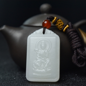 山料和田羊脂白玉普贤菩萨吊坠