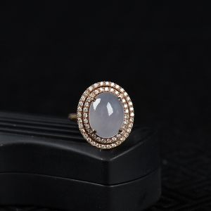 18k糯种浅紫翡翠蛋面戒指