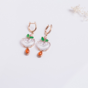 18K金镶钻冰种翡翠如意耳坠