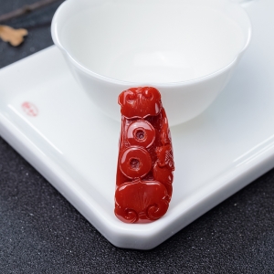 阿卡深红珊瑚如意吊坠