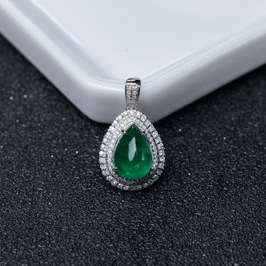 18K金镶钻鲜绿祖母绿吊坠