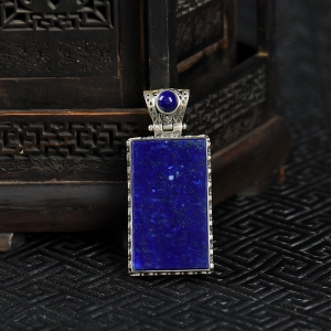 银镶青金石无事牌吊坠