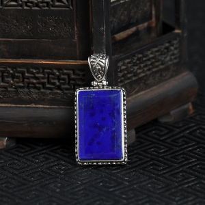 银镶青金石无事牌吊坠