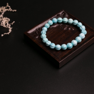 高瓷铁线蓝绿松石南瓜珠单圈手串