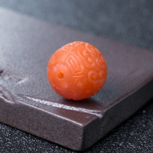 17mm樱桃红南红回纹珠