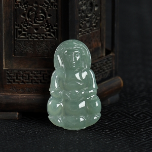 油青种灰绿翡翠观音吊坠