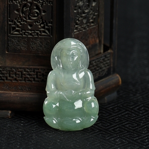 油青种飘花翡翠观音吊坠