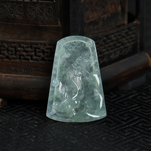 糯冰种飘花翡翠年年有余吊坠