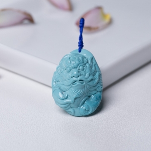 高瓷蓝绿松石钟馗吊坠