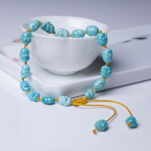 高瓷铁线蓝绿绿松石佛头手链