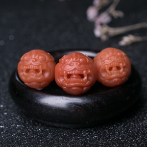 柿子红南红貔貅圆珠配件套装（三件）