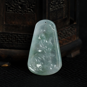 糯冰种飘翠翡翠佛吊坠