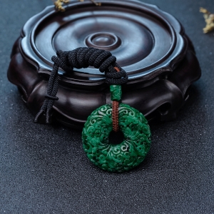 花青种翡翠雕花平安扣吊坠
