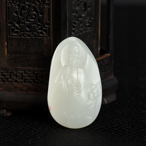 籽料和田羊脂白玉观音吊坠