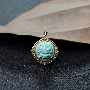 18K金镶高瓷蓝绿松石龙头吊坠