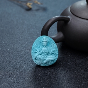 高瓷蓝绿松石观音吊坠
