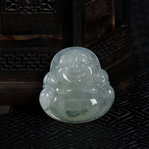 糯种飘花翡翠佛吊坠