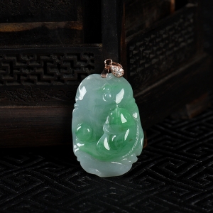 银镶糯种飘翠翡翠金玉满堂吊坠