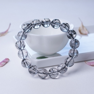 12mm黑发晶单圈手串