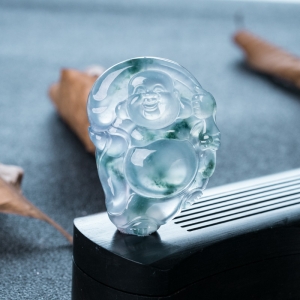 冰种飘花翡翠佛吊坠