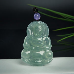糯冰种浅绿翡翠观音吊坠
