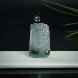 糯冰种飘花翡翠节节高升吊坠