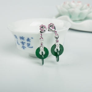 18k糯冰种深绿翡翠平安扣耳坠