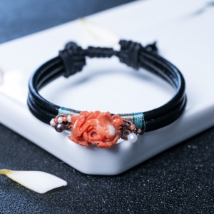MOMO珊瑚牡丹花编织手链