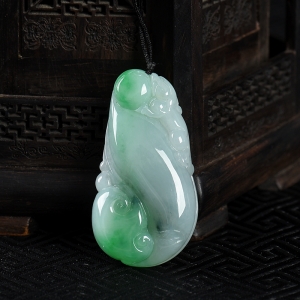 糯种飘翠翡翠福寿如意吊坠